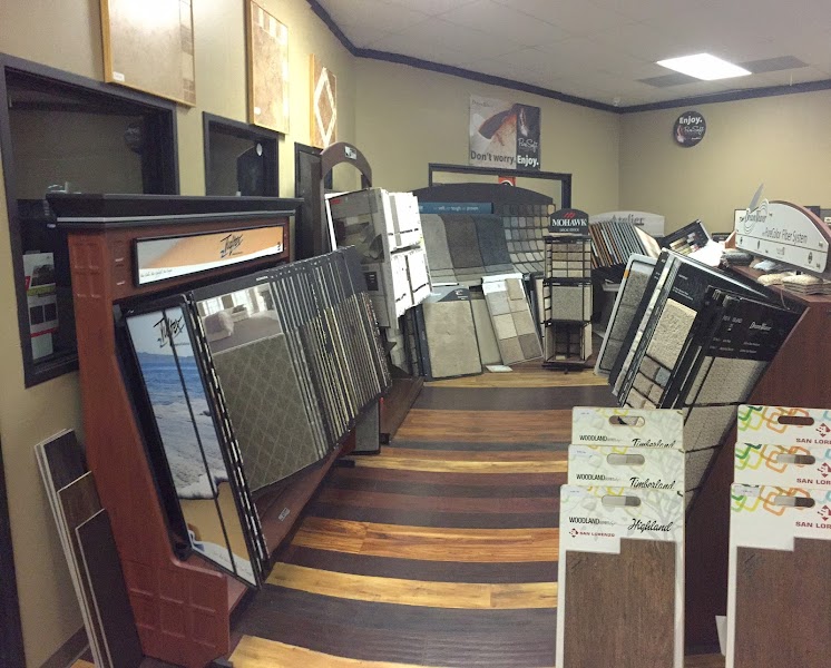 Interior view of Specialist N Flooring showroom with Mohawk, San Lorenzo, and other brand displays